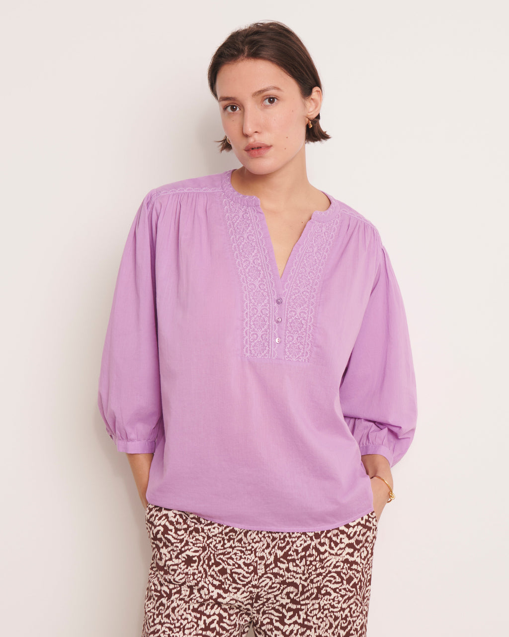 Blouse brodée violet CARREIRA/13079/351