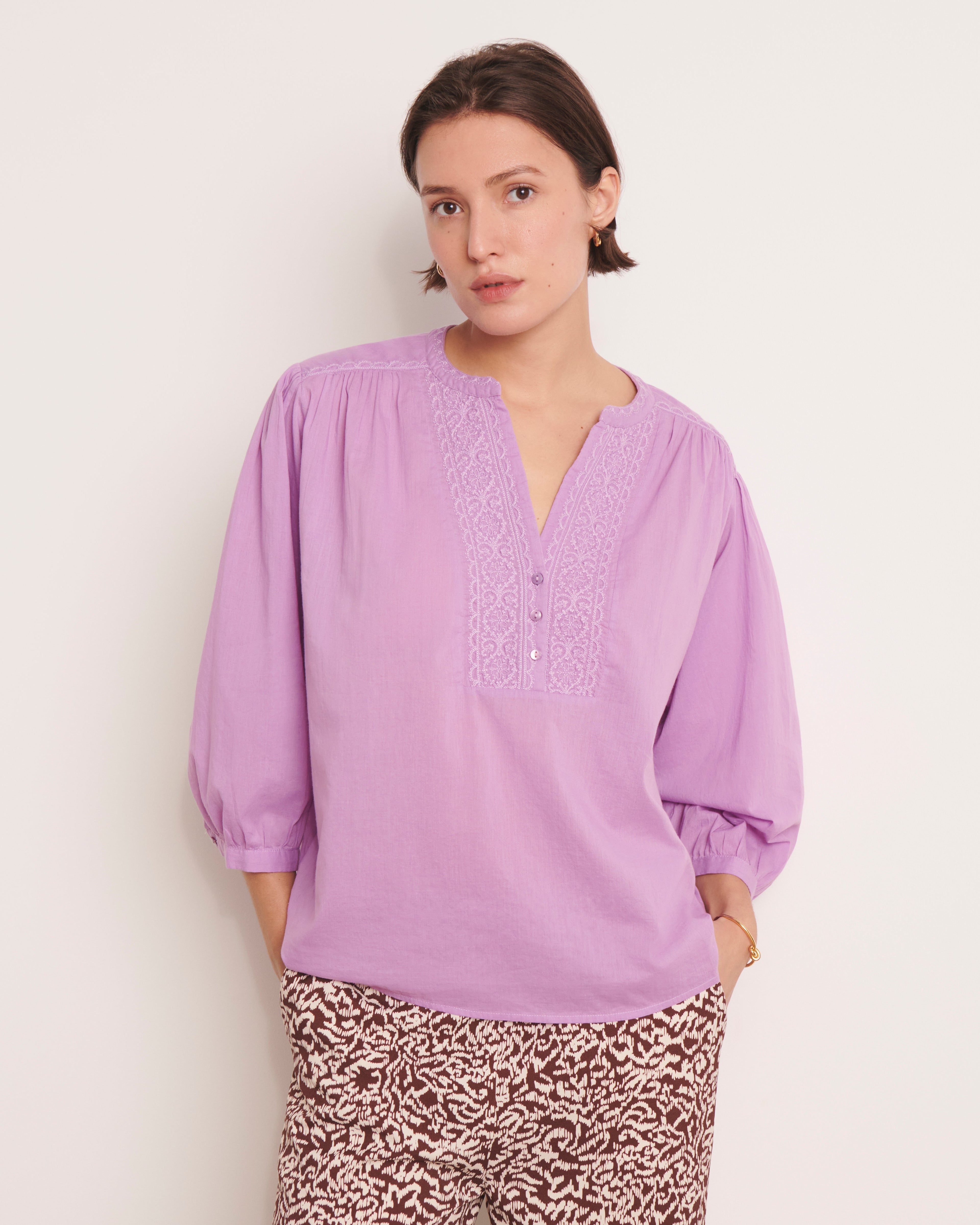 Blouse brodée violet CARREIRA/13079/351