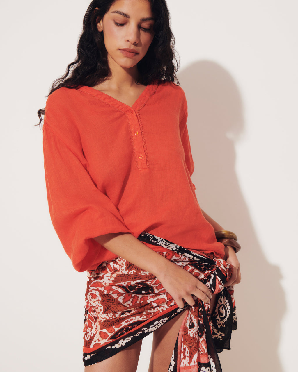 Blouse brodée orange CHAMPIGNY/13127/117