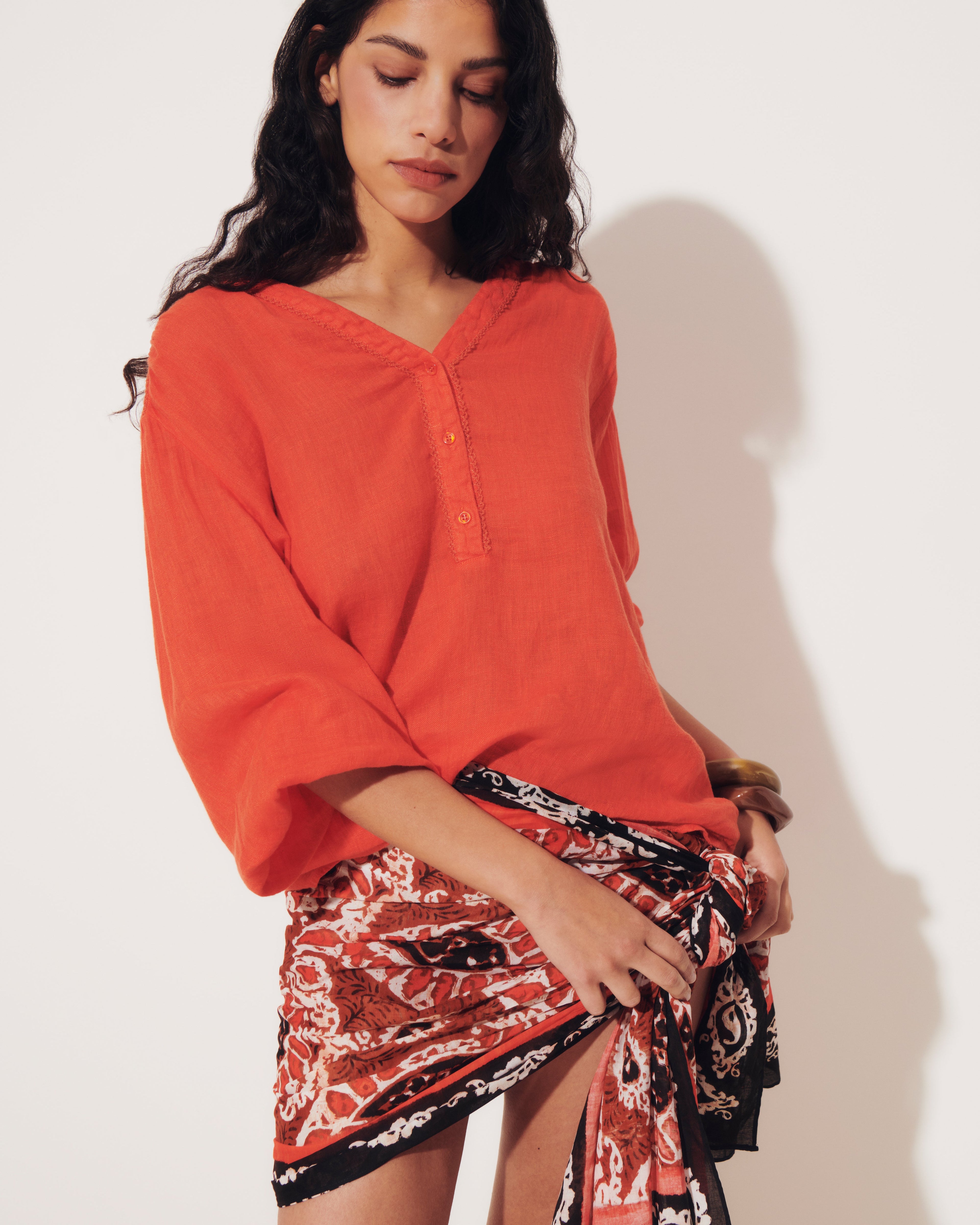 Blouse brodée orange CHAMPIGNY/13127/117