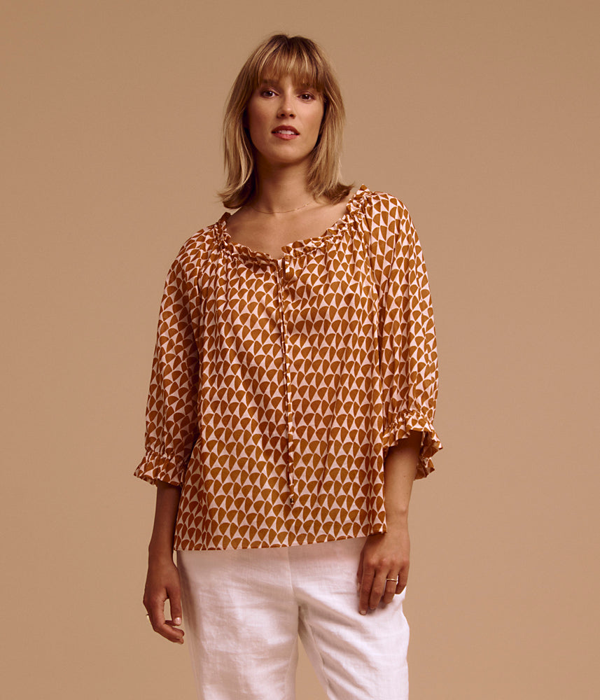 Blouse imprimée en voile de coton CORALIE/85086/580